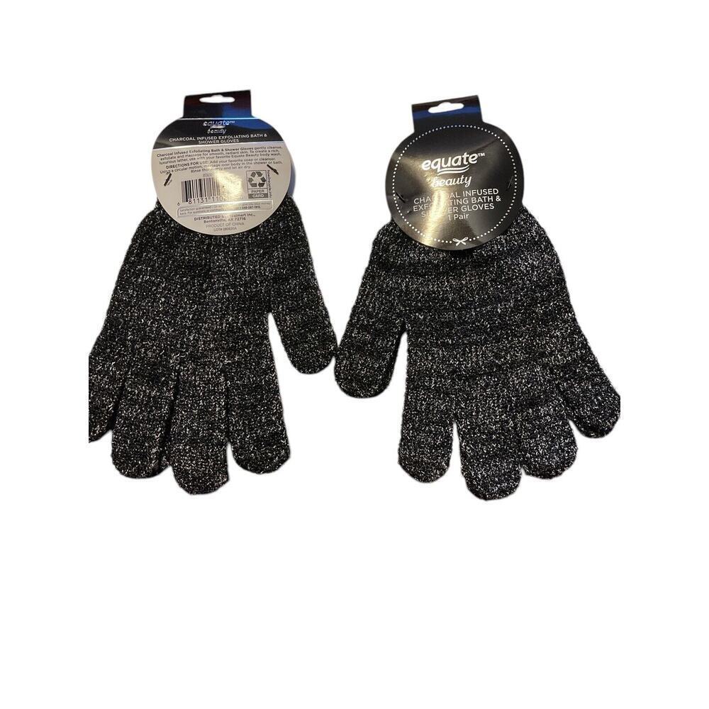 2 Pack Equate Beauty Charcoal Infused Exfoliating Bath & Shower Gloves - NWT